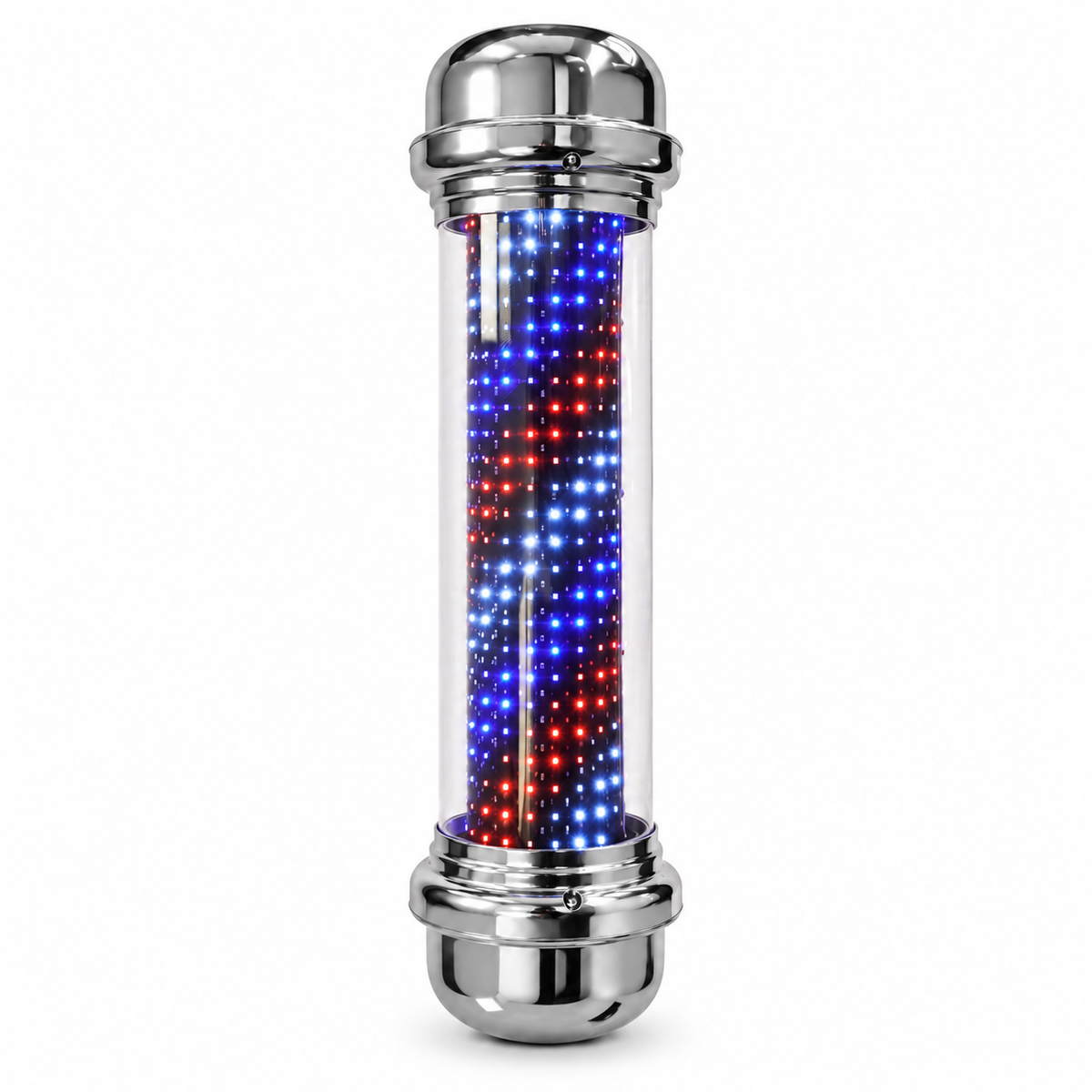 Premium Chrome LED Barber Pole – Illuminated Red, White & Blue Salon Sign 110cm