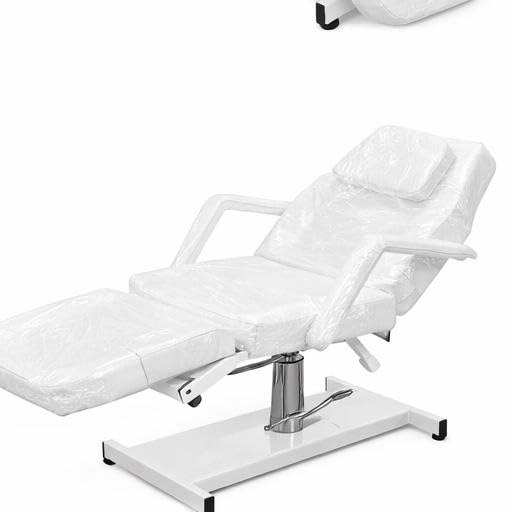 Adjustable Hydraulic Beauty Chair, Adjustable Massage Bed  Reclining Spa and Tattoo Treatment Bed with Footrest, Armrests and Heavy-Duty Base, White