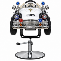Kids Police Car Salon Chair – Professional Hydraulic Children’s Barber Chair with Padded Seat, Steering Wheel, Chrome Base and Height Adjustment – Black & White