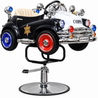 Kids Police Car Salon Chair – Professional Hydraulic Children’s Barber Chair with Padded Seat, Steering Wheel, Chrome Base and Height Adjustment – Black & White