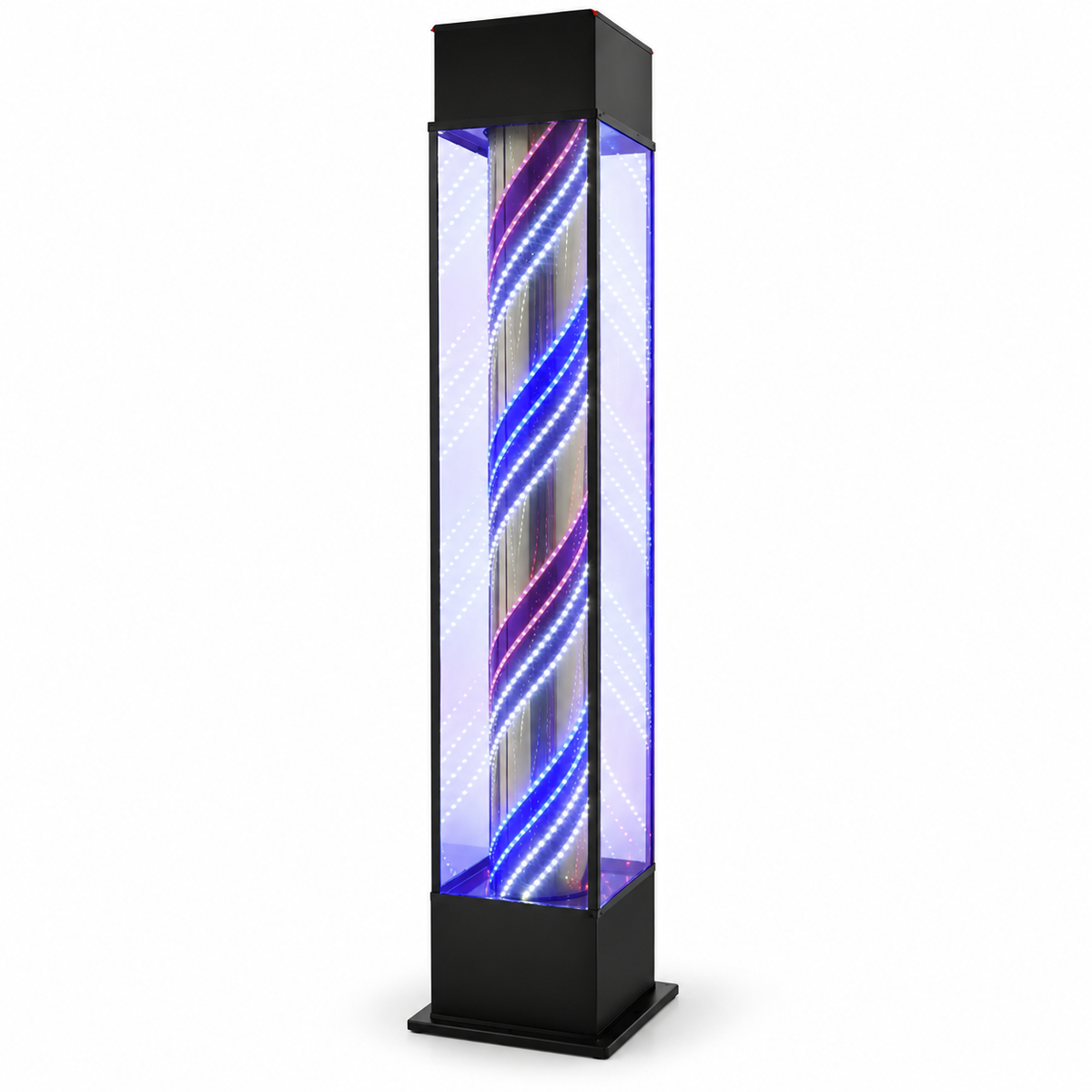 Barber Pole Light – Freestanding Illuminated Spiral Display Tower with Black Frame – Modern Barbershop and Hair Salon Entrance Sign 210 cm Extra-Tall LED