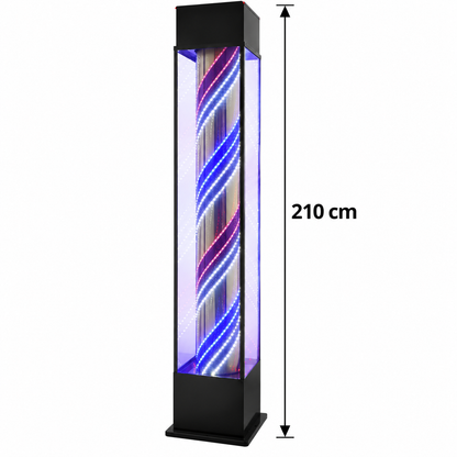 Barber Pole Light – Freestanding Illuminated Spiral Display Tower with Black Frame – Modern Barbershop and Hair Salon Entrance Sign 210 cm Extra-Tall LED