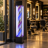 Barber Pole Light – Freestanding Illuminated Spiral Display Tower with Black Frame – Modern Barbershop and Hair Salon Entrance Sign 210 cm Extra-Tall LED