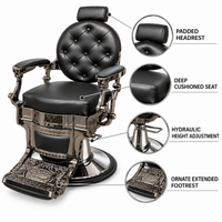 Premium Black & Chrome Traditional Barber Chair – Hydraulic Reclining Salon Chair with Padded Headrest, Button-Tufted Backrest and Decorative Footrest