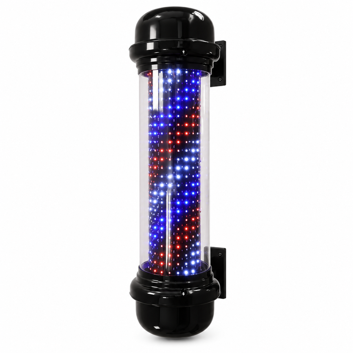 Premium Black LED Barber Pole – Illuminated Red, White & Blue Salon Sign