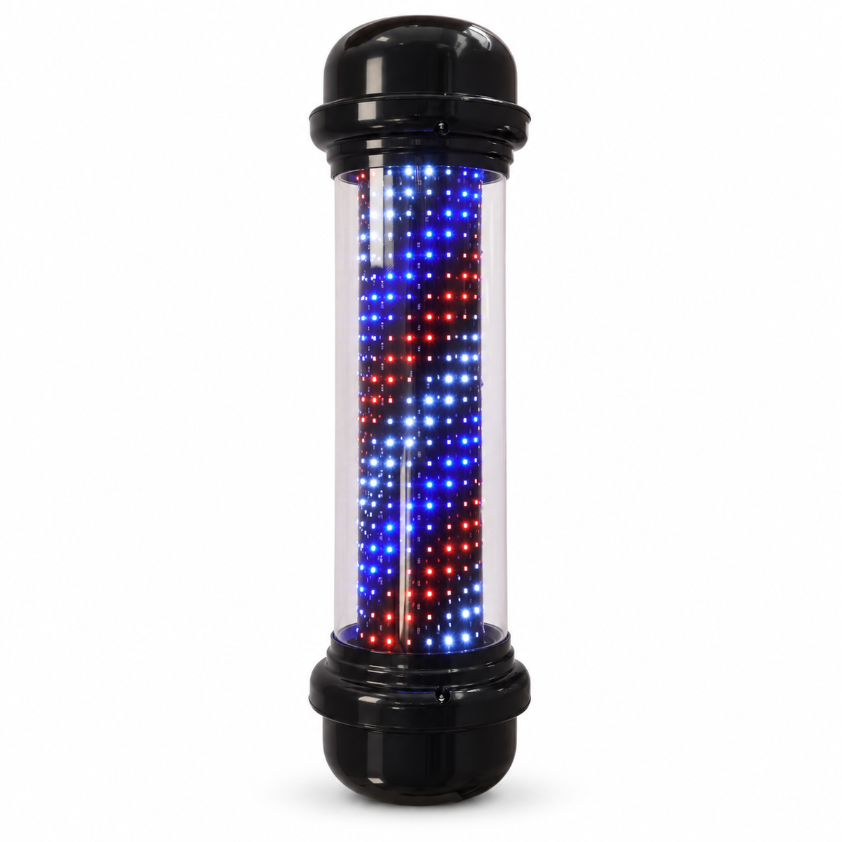 Premium Black LED Barber Pole – Illuminated Red, White & Blue Salon Sign