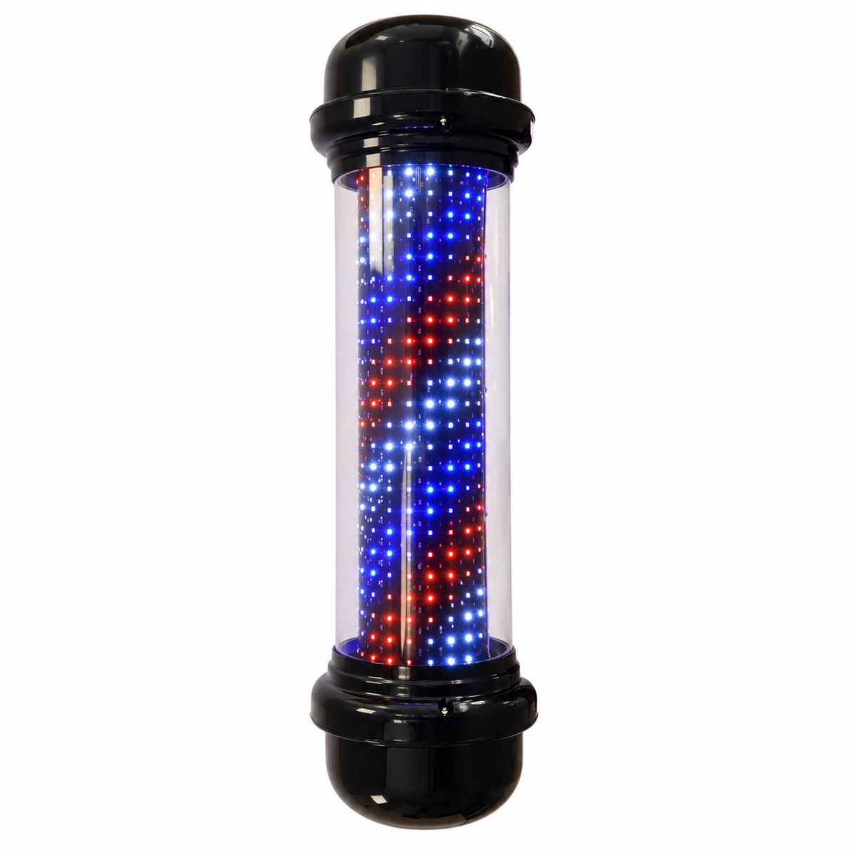 Premium Black LED Barber Pole – Illuminated Red, White & Blue Salon Sign