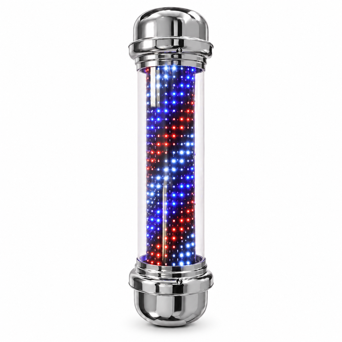 Premium Chrome LED Barber Pole – Illuminated Red, White & Blue Salon Sign 110cm
