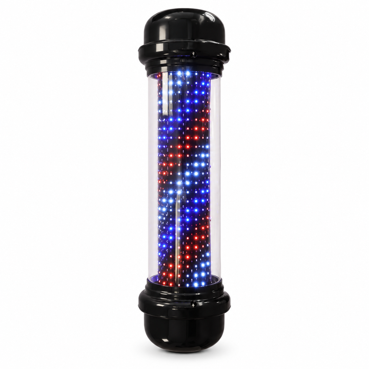 Premium Black LED Barber Pole – Illuminated Red, White & Blue Salon Sign
