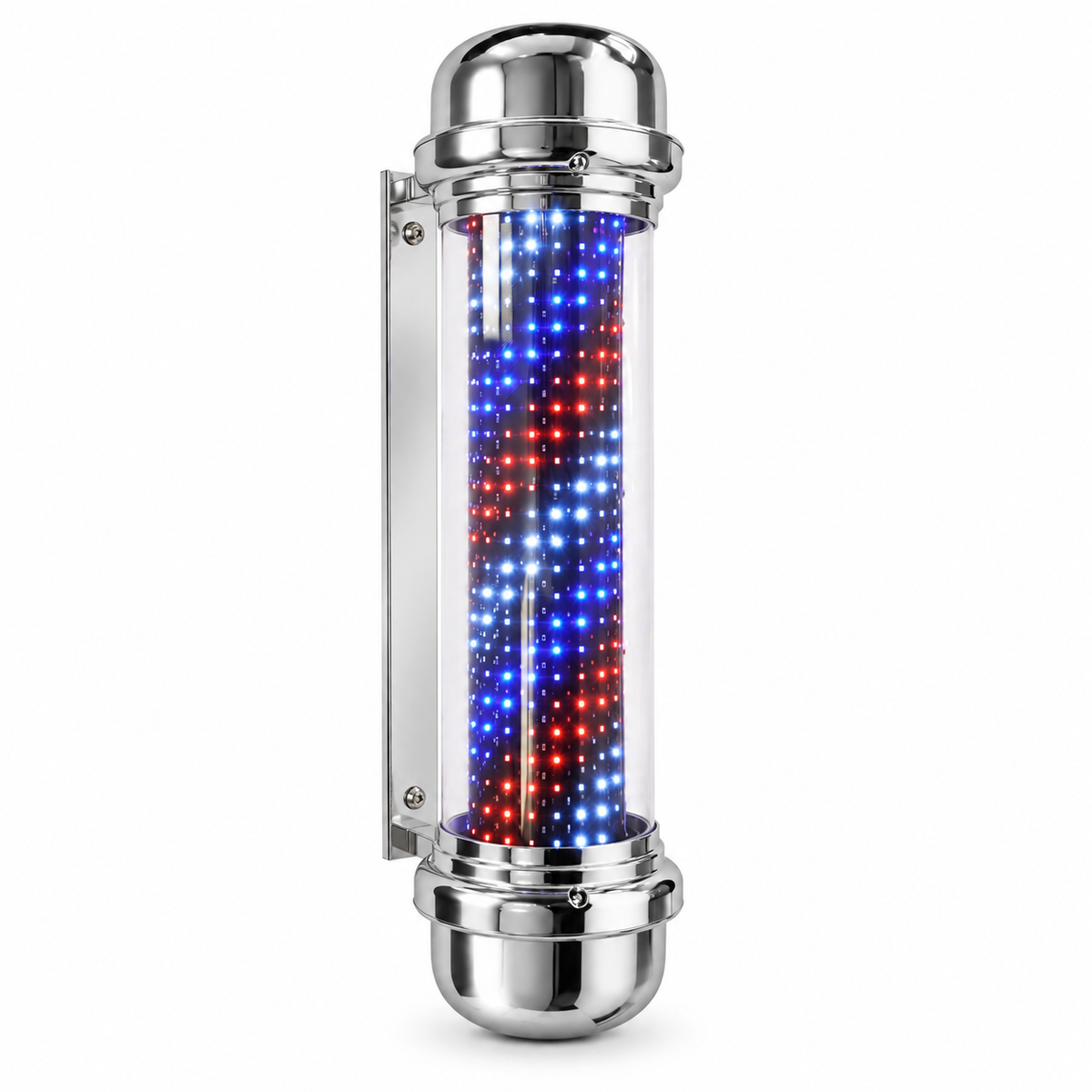 Premium Chrome LED Barber Pole – Illuminated Red, White & Blue Salon Sign 110cm