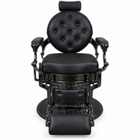 Premium Vintage Black Barber Chair with Hydraulic Base, Reclining Backrest, Adjustable Headrest, Padded Footrest and Luxury Button-Tufted Design
