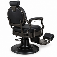 Premium Vintage Black Barber Chair with Hydraulic Base, Reclining Backrest, Adjustable Headrest, Padded Footrest and Luxury Button-Tufted Design