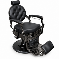 Premium Vintage Black Barber Chair with Hydraulic Base, Reclining Backrest, Adjustable Headrest, Padded Footrest and Luxury Button-Tufted Design