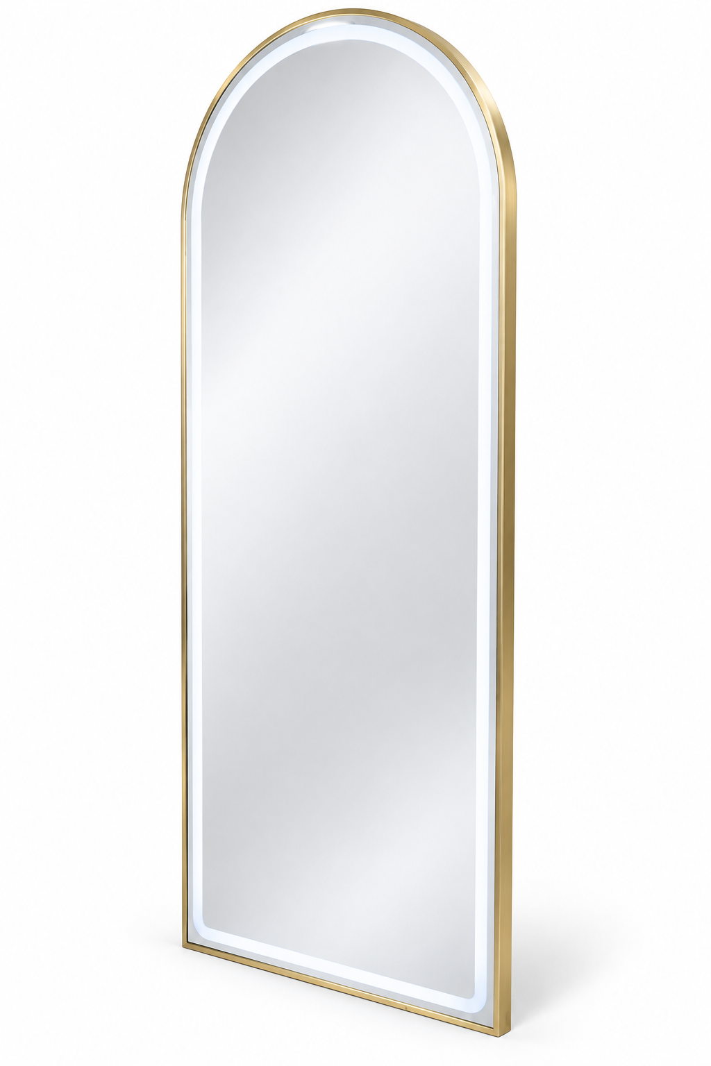 Gold Arched LED Salon Mirror – Full-Length Wall-Mounted Mirror with Illuminated Border – Luxury Styling Mirror for Barbershops, Hair Salons, Beauty Studios and Dressing Rooms