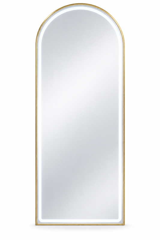 Gold Arched LED Salon Mirror – Full-Length Wall-Mounted Mirror with Illuminated Border – Luxury Styling Mirror for Barbershops, Hair Salons, Beauty Studios and Dressing Rooms