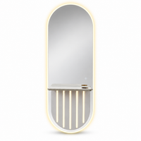 Luxury LED Salon Mirror Station with Floating Shelf – Wall-Mounted Barber Styling Unit with Touch Sensor, Warm Lighting and Three Tool Holders