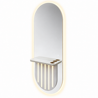 Luxury LED Salon Mirror Station with Floating Shelf – Wall-Mounted Barber Styling Unit with Touch Sensor, Warm Lighting and Three Tool Holders