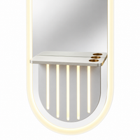 Luxury LED Salon Mirror Station with Floating Shelf – Wall-Mounted Barber Styling Unit with Touch Sensor, Warm Lighting and Three Tool Holders