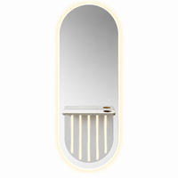 Luxury LED Salon Mirror Station with Floating Shelf – Wall-Mounted Barber Styling Unit with Touch Sensor, Warm Lighting and Three Tool Holders