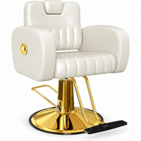 Premium Cream & Gold Reclining Barber Chair – Professional Hydraulic Salon Chair with Adjustable Backrest, Padded Headrest, Wide Seat and Footrest