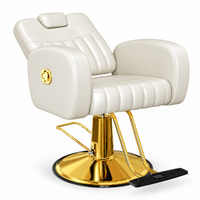 Premium Cream & Gold Reclining Barber Chair – Professional Hydraulic Salon Chair with Adjustable Backrest, Padded Headrest, Wide Seat and Footrest