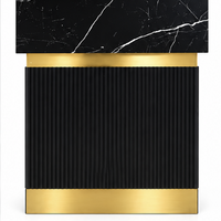 Premium Black & Gold Reception Desk – Modern Salon & Barber Shop Reception Counter with Black Marble-Effect Top, Fluted Front Panel, Storage Shelves & Lockable Drawer – 80 × 50 × 110 cm