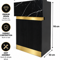 Premium Black & Gold Reception Desk – Modern Salon & Barber Shop Reception Counter with Black Marble-Effect Top, Fluted Front Panel, Storage Shelves & Lockable Drawer – 80 × 50 × 110 cm