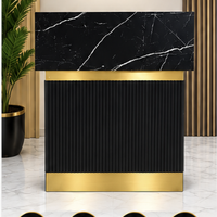 Premium Black & Gold Reception Desk – Modern Salon & Barber Shop Reception Counter with Black Marble-Effect Top, Fluted Front Panel, Storage Shelves & Lockable Drawer – 80 × 50 × 110 cm