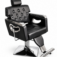 Professional Barber Chair Black & Silver – Luxury Hydraulic Salon Styling Chair with Reclining Backrest, Adjustable Headrest, Padded Armrests, Heavy Duty Chrome Base & Footrest – Hairdressing & Barbershop Furniture