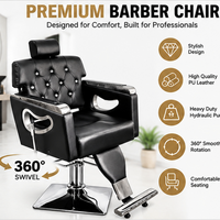 Professional Barber Chair Black & Silver – Luxury Hydraulic Salon Styling Chair with Reclining Backrest, Adjustable Headrest, Padded Armrests, Heavy Duty Chrome Base & Footrest – Hairdressing & Barbershop Furniture