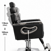 Professional Barber Chair Black & Silver – Luxury Hydraulic Salon Styling Chair with Reclining Backrest, Adjustable Headrest, Padded Armrests, Heavy Duty Chrome Base & Footrest – Hairdressing & Barbershop Furniture